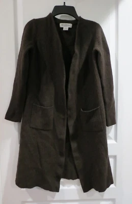 Cárdigan túnica abierta italiana marrón 100 % lana merino Brooks Brothers con bolsillos XS Foto 1 de 4