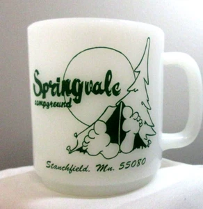 GLASSBAKE SPRINGVALE CAMPGROUND MUG STANCHFIELD MINN 55080 MILK GLASS COFFEE CUP - Picture 1 of 6