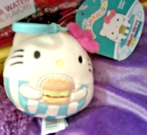 Hello Kitty with Burger Sanrio Original Squishmallow 3.5” Clip NWT FREE SHIPPING - Picture 1 of 1