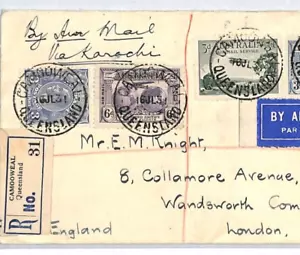 AUSTRALIA Air Mail Cover *Camooweal* Queensland 1931 London via Karachi YL47 - Picture 1 of 12