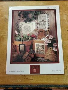 DOWN THE GARDEN PATH FLORAL SAMPLER CROSS STITCH PATTERN FREE SHIPPING - Picture 1 of 2