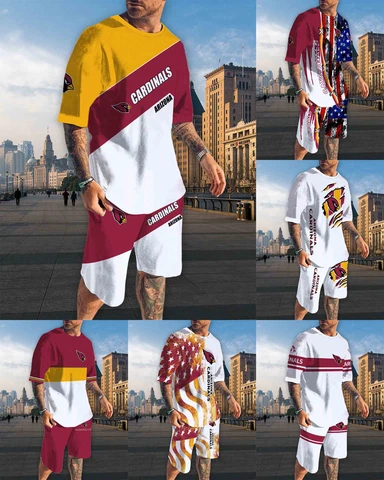 Arizona Cardinals Men's Tracksuit Casual Loose Tops Gym Running Board Shorts Cover