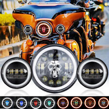 Motorcycle 7inch LED Skull Headlight + 4.5" Fog Passing Lamps For Harley Bike