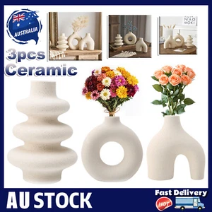White Ceramic Vase Set of 3,Modern Boho Vases for Home Decor, Small Flower Vases - Picture 1 of 12