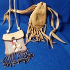 Lot Of 2 Handmade Southwest Style Leather Medicine Bags Magnetic Hematite 