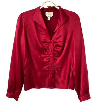 Camisa Blusa Vintage Talbots Pura Seda Mujer 8P Roja Dinero Antiguo Acanalado Abotonada Foto 1 de 4