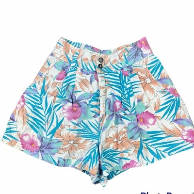 Vintage 80’s Floral Pleated Valley Girl Mom Shorts Sz 5 Pastel Pink Blue Purple - Image 1 of 4