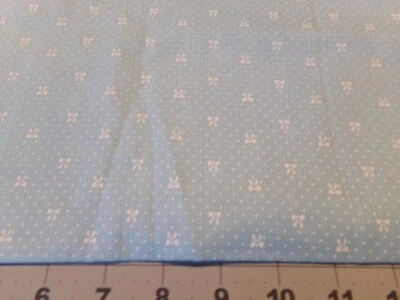 1  1/2 YD X 44" VINTAGE CALICO WHITE BOWS & DOTS /LT. BLUE FABRIC SEE LIST #318 - Image 1 of 4