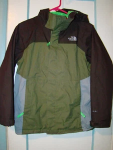The North Face Boy's DryVent RainJacket, Size M Green Brown Color Block Packable - Picture 1 of 5