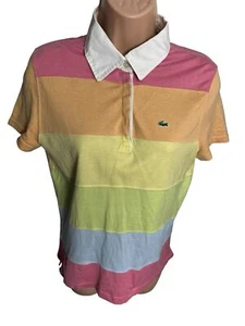 Womens Vintage Lacoste Striped Retro Polo Shirt Size 42 Small S Y2K multi colour - Picture 1 of 8