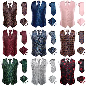 NEW Men's Paisley Design Dress Vest and Neck Tie Hankie Set For Suit or Tuxedo - Picture 1 of 240