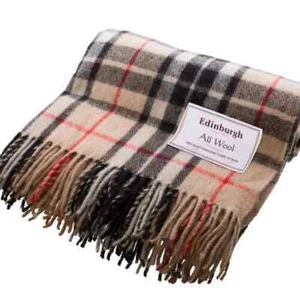 Edinburgh Tartan All Wool Blanket, 64x60 Inch, Camel Thompson, NWT $99 - Picture 1 of 6
