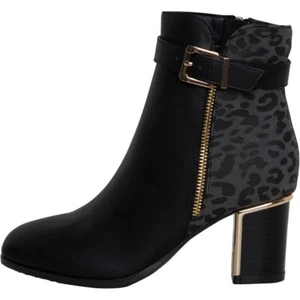 Botas al tobillo de tacón Monica para mujer LOTUS cremallera lateral negras/gris leopardo UK 5 EU 38 - Imagen 1 de 5