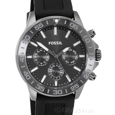 FOSSIL Bannon Mens Dark Gray Multifunction Watch, Day Date, Black Silicone Band - Image 1 of 4