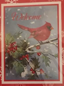 Cardinal Welcome Winter Deko Garten FLAGGE 28" x 40" NEU! Neu in Verpackung - Bild 1 von 3