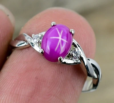 Pink Lindy Star Sapphire Ring 925Sterling Silver Ring For Women Personalize Gift - Image 1 of 3