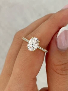 1.80 Carat Oval Cut Moissanite Engagement Ring, Bridal Set Ring In Yellow Gold - Picture 1 of 8