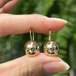 14KT Yellow Gold Polished Euro-Wire Hollow Half Ball Earrings New 12mm - Picture 1 of 8