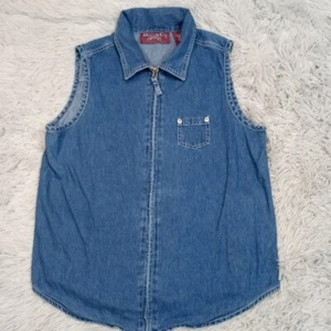 Denim & Co. Vest Womens S Blue Denim Gorpcore Pocket Zip Up Rancher Chore - Picture 1 of 9