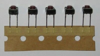 5 X Momentary Pushbutton Mini Switches - PC Board Mount -  Normally Open - Red - Image 1 of 4