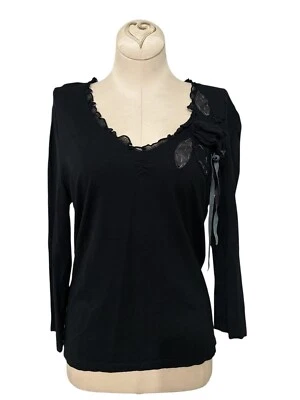 Camisa Odille Mujer S Negra Detalle Floral Manga Larga Tejida Top Foto 1 de 4