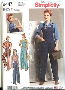 Salopette Simplicity 8447 Vintage Retro années 40 Rosie the Riveter motif manquant taille - Photo 1/4