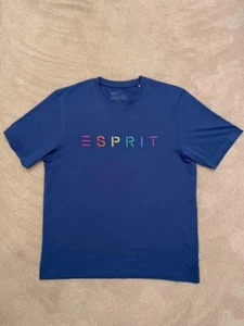 Esprit top T-shirt man blue size Medium navy spell out embroidery - Picture 1 of 3