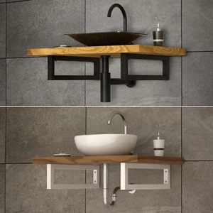 Set di 2 Reggimensola da parete supporti scaffale lavabo in acciaio nero/bianco - Foto 1 di 31