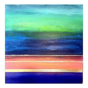 Original Colorful Abstract Sunset Silver Leaf Seascape Painting - Picture 1 of 9