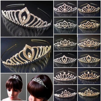 DIADEM Tiara Strass Gold Silber Braut Schmuck Kopfschmuck Haarreif Hochzeit VH12