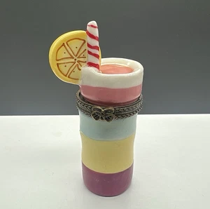 Tropical Summer Cocktail Drink TRINKET BOX Hinged Lid Lemon Wedge Straw NEW 3" - Picture 1 of 6