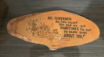 Vintage Wood Wall Plaque Funny Fishermen Tales - Image 1 of 3