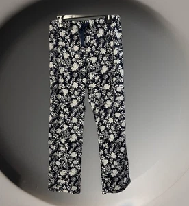Lands' End Floral Pajama Pants Sm Women's Blue Floral Drawstring + Elastic Waist - Picture 1 of 10