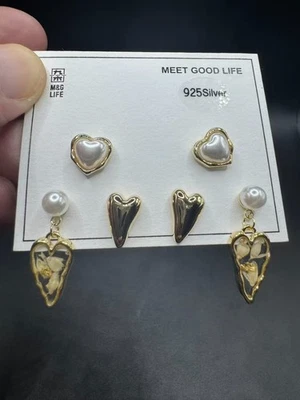 Golden foil pearl 925 Sterling Silver Stud Earrings Girls Kids Ladies Fashion D - Image 1 of 2