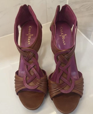 Cole Haan Nikeair Shoes heels, zip back , braided front pink/brown - Image 1 of 4