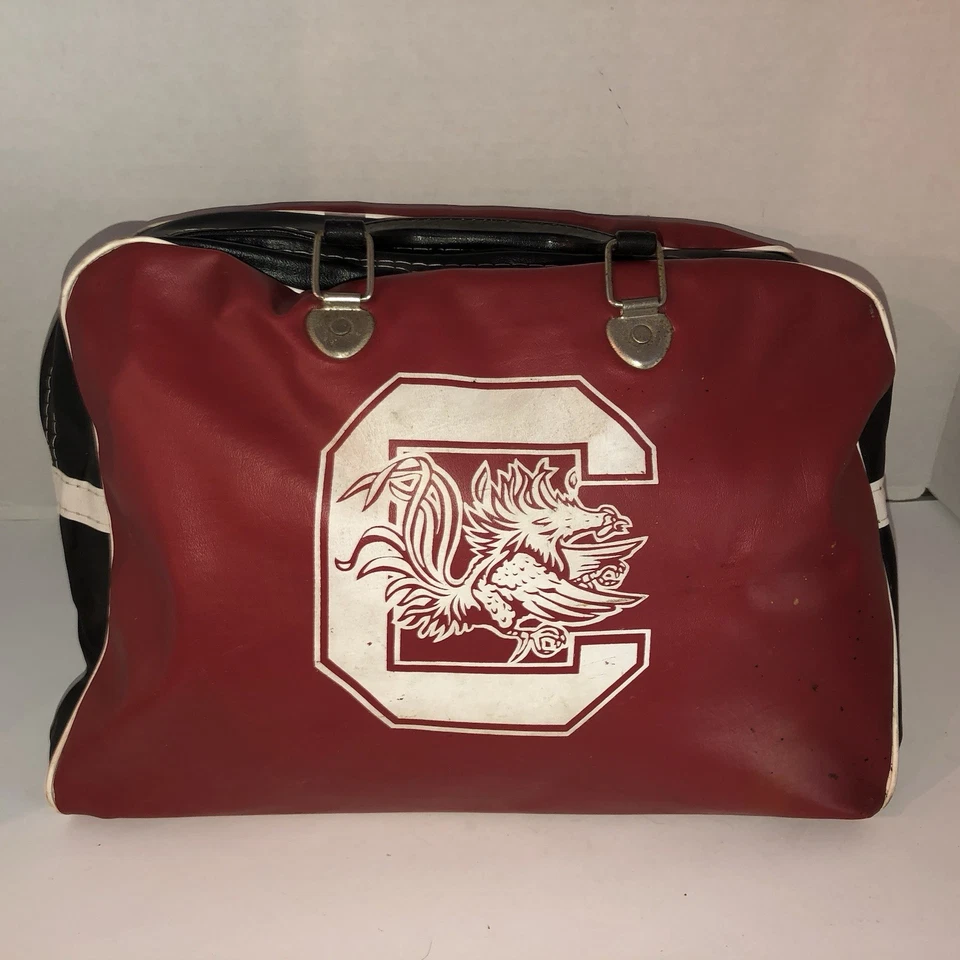 Vintage 60s USC Gamecocks Travel Bag Vinyl Red Black White Logo South Carolina Foto 1 de 4