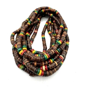 Braun Kokos Perlen Halskette Armband Rasta Reggae Rastafari Jah Natur Mode - Bild 1 von 8