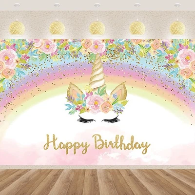 Unicorn Photography Backdrop Party Birthday Photo Background Baby Shower - Image 1 of 4