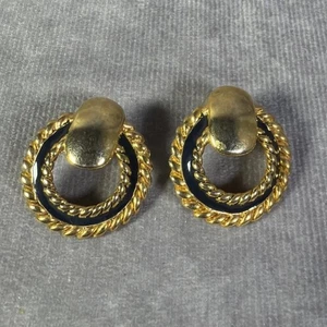 Vintage lässige Eck Ohrringe goldfarben blau Emaille alt Geld Preppy Maritim - Bild 1 von 6