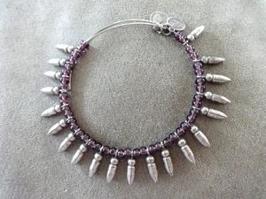 ALEX & ANI (+) ENERGY BRACELET SILVER TONE METAL PURPLE AMETHYST BEADED SPIKED - Picture 1 of 7