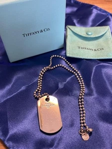 Tiffany & Co. Coin Edge Dog Tag Ball Chain Necklace Silver with BOX - Picture 1 of 14