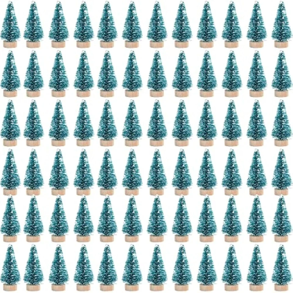 72 Piezas Mini Árboles de Nieve Artificiales de Navidad de Sisal con Base de Madera, Azul Foto 1 de 1