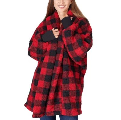 BumbleBella by Jill Martin Petite Sherpa Shawl Collar Button Lounger Red - Image 1 of 2