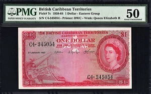British Caribbean Territories 1962 One Dollar Pick-7c About UNC PMG 50 - Picture 1 of 2
