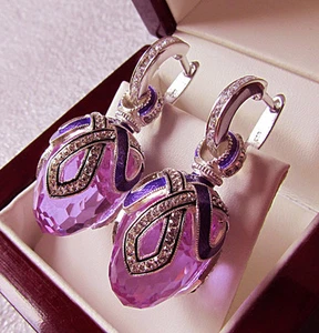 SALE ! GORGEOUS RUSSIAN EARRINGS handmade of STERLING SILVER 925 ENAMEL AMETHYST - Picture 1 of 3