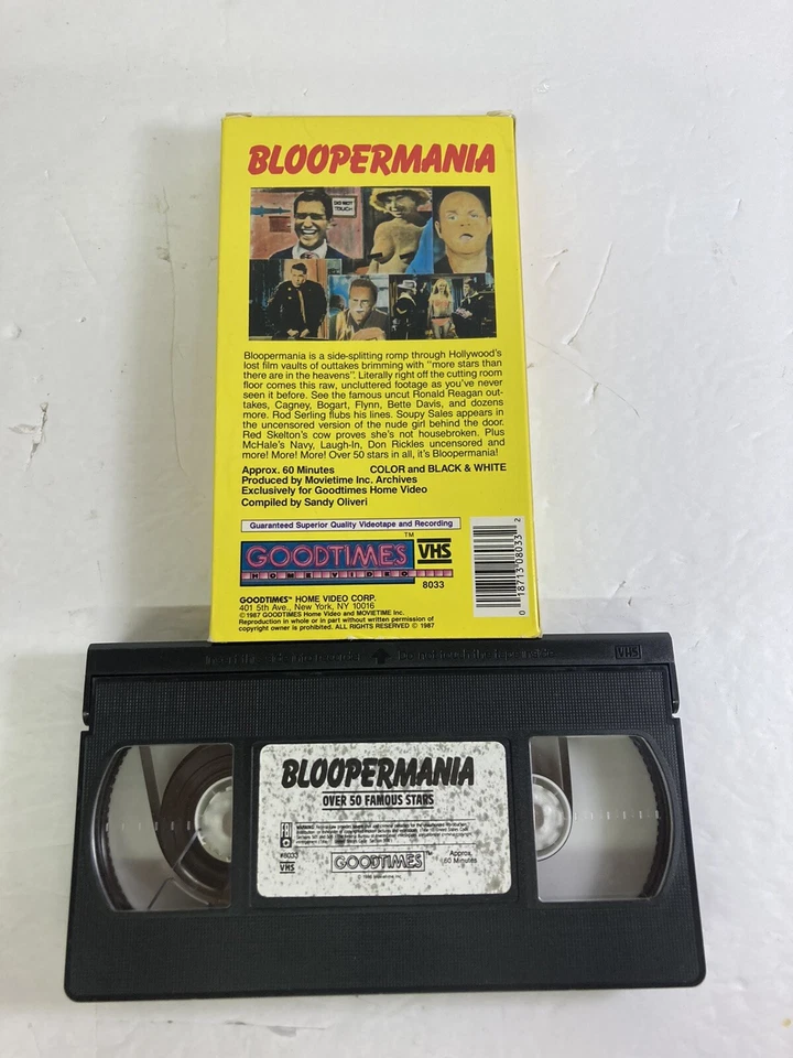 Bloopermania VHS 1987 Uncensored Uncut Good times Over 50 Famous Stars Bloopers - Image 1 of 1