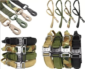 Guinzaglio per Cani + Collare Resistente K9 Addestramento Tattico Pet Dog Fibbia in Metallo M, L, XL - Foto 1 di 11