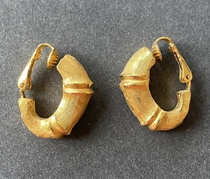 Vintage 1960's SHP EXCL Earring Set Gold Plate bamboo hoops - Picture 1 of 6