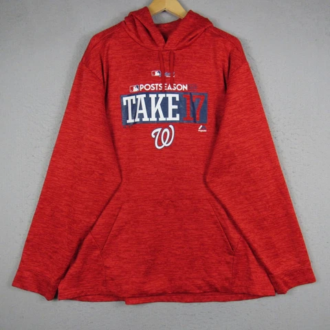Washington Nationals Hoodie Mens 2XL XXL Red Pullover MLB Baseball Majestic Cover