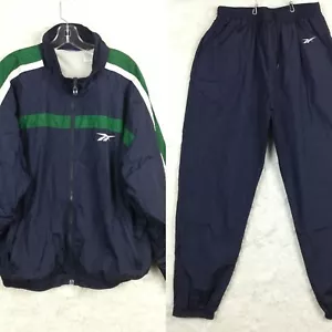 Vtg Reebok Womens Tracksuit Windbreaker Jacket Pants Navy Blue Full Zip XL - Picture 1 of 13